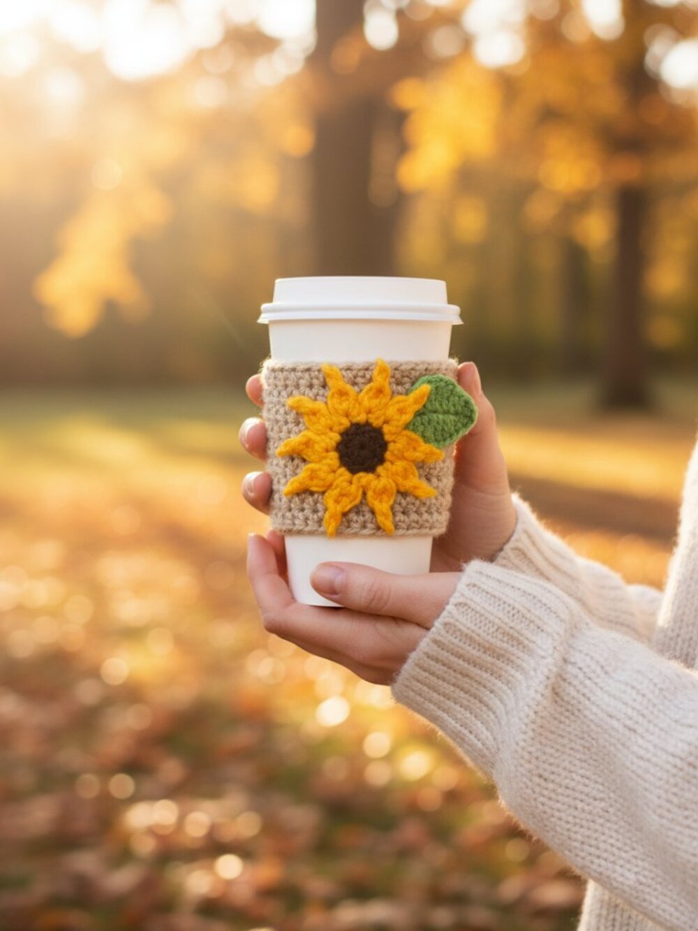 Sunflower Coffee Cup Cozy | Handmade Crochet Sleeve